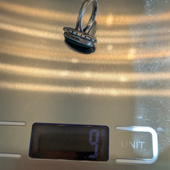 Vintage Sterling Silver Green Stone Ring Marquise Size 8.25 9g Patina - Picture 6 of 6